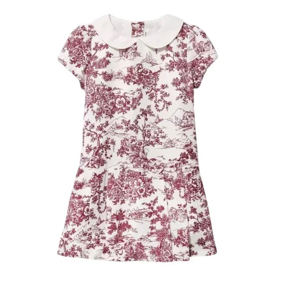 Janie and Jack Burgundy and White Toile Print Dress size 12 Janie and Jack Burgundy and White Toile Print Dress size 12